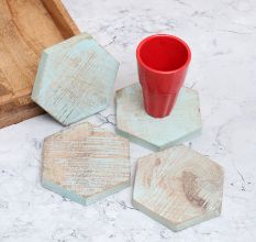 Modern Hexagon Shaped Wooden Coasters - Pack of 4