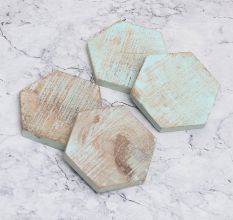 Modern Hexagon Shaped Wooden Coasters - Pack of 4