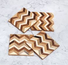 White and Brown Handmade Wooden Coasters - Pack of 4