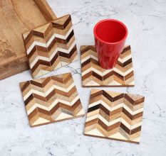 White and Brown Handmade Wooden Coasters - Pack of 4