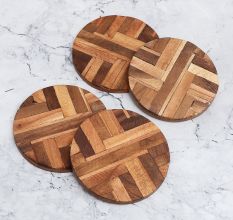 Circle Shaped Handcrafted Wooden Coasters - Pack of 4
