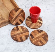 Circle Shaped Handcrafted Wooden Coasters - Pack of 4