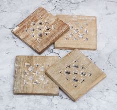 Modern Jali Engraved Wooden Coasters - Pack of 4