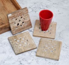 Modern Jali Engraved Wooden Coasters - Pack of 4