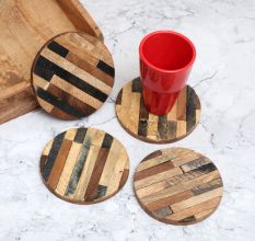 Circle Shaped Handmade Brown Wooden Coasters - Pack of 4