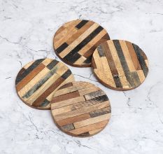 Circle Shaped Handmade Brown Wooden Coasters - Pack of 4