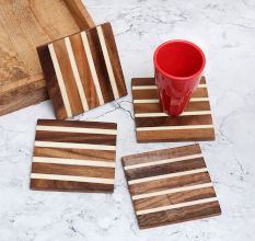 Handmade Brown Pattern Wooden Coasters - Pack of 4