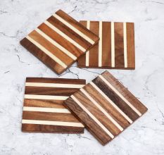 Handmade Brown Pattern Wooden Coasters - Pack of 4