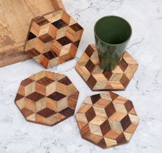 Attractive Handmade Brown Wooden Coasters - Pack of 4