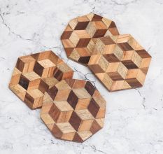 Attractive Handmade Brown Wooden Coasters - Pack of 4