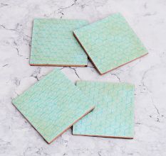 Handmade Sky Blue Pattern Wooden Coasters - Pack of 4