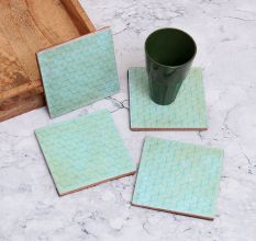 Handmade Sky Blue Pattern Wooden Coasters - Pack of 4