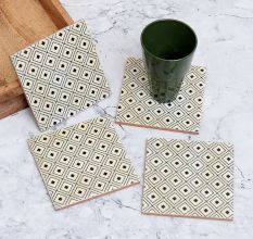Modern Black & White Pattern Wooden Coasters - Pack of 4