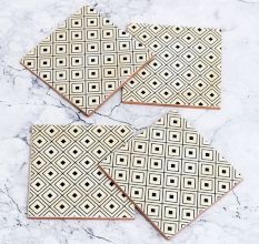 Modern Black & White Pattern Wooden Coasters - Pack of 4