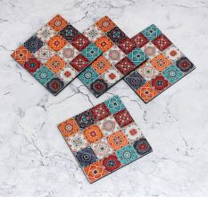 Multi-Coloured Decorative Wooden Coasters - Pack of 4