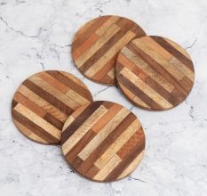 Antique Brown Circle Wooden Coasters - Pack of 4