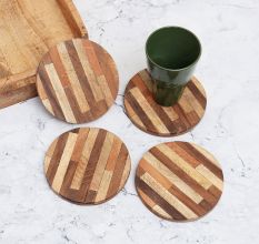 Antique Brown Circle Wooden Coasters - Pack of 4