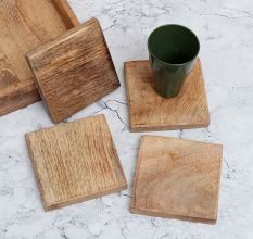 Premium Brown Square Wooden Coasters - Pack of 4