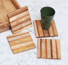 Antique Finish Handmade Wooden Coasters - Pack of 4