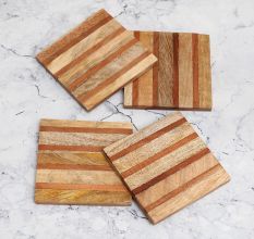 Antique Finish Handmade Wooden Coasters - Pack of 4