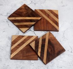 Antique Brown Coloured Wooden Coasters - Pack of 4