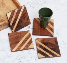 Antique Brown Coloured Wooden Coasters - Pack of 4