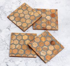 Modern Brown & Grey Wooden Coasters - Pack of 4