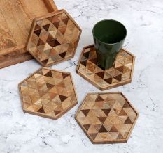 Hexagon Wooden Coasters for Home Decor - Pack of 4