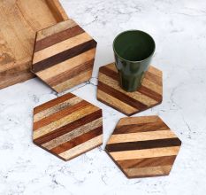 Modern Brown Wooden Coasters for Decor - Pack of 4