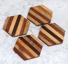 Modern Brown Wooden Coasters for Decor - Pack of 4