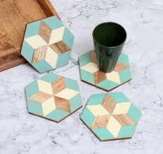 Hexagon Shaped Modern Wooden Coasters - Pack of 4