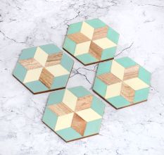 Hexagon Shaped Modern Wooden Coasters - Pack of 4