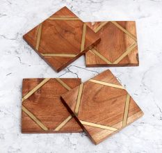 Home Decor Brown Wooden Coasters - Pack of 4