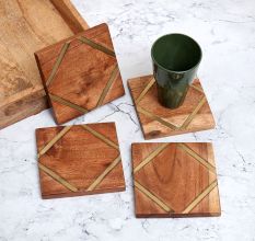 Home Decor Brown Wooden Coasters - Pack of 4