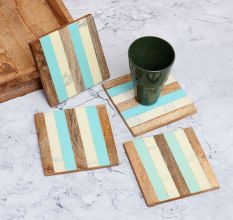 Square Shaped Handcrafted Wooden Coasters - Pack of 4