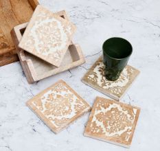 Decorative Handcrafted Wooden Coasters - Pack of 4