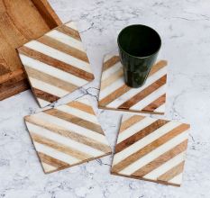 Beautiful Brown and White Wooden Coasters - Pack of 4