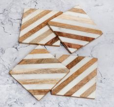 Beautiful Brown and White Wooden Coasters - Pack of 4