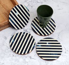 Modern Blue & White Wooden Coasters - Pack of 4