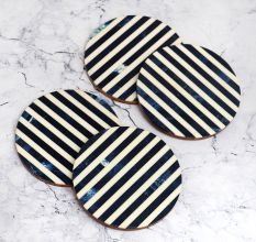 Modern Blue & White Wooden Coasters - Pack of 4