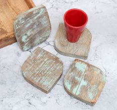 Antique Finish Handmade Wooden Coasters - Pack of 4