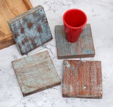 Vintage Style Handmade Wooden Coasters - Pack of 4