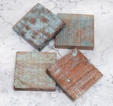 Vintage Style Handmade Wooden Coasters - Pack of 4