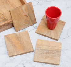 Square Shaped Decorative Wooden Coasters - Pack of 4