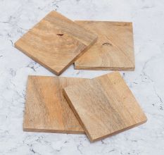 Square Shaped Decorative Wooden Coasters - Pack of 4