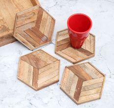 High-Quality Hexagon Shaped Wooden Coasters - Pack of 4