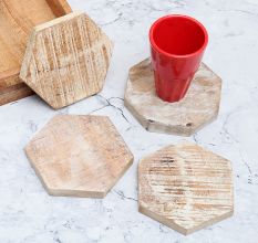 Handcrafted Hexagon Shaped Wooden Coasters - Pack of 4