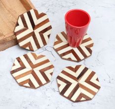 Circle Shaped Handmade Wooden Coasters - Pack of 4