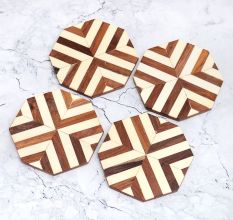 Circle Shaped Handmade Wooden Coasters - Pack of 4