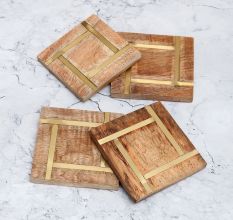 Decorative High-Quality Wooden Coasters - Pack of 4
